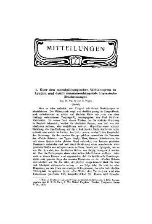 Über den moralpädagogischen Weltkongress in London und damit zusammenhängende literarische Erscheinungen : (Schluß)