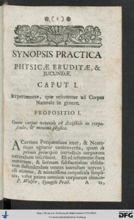 Caput I. Experimenta, quae referuntur ad Corpus Naturale in genere.