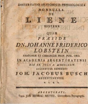 Diss. anat.-physiol. nonnulla de liene sistens