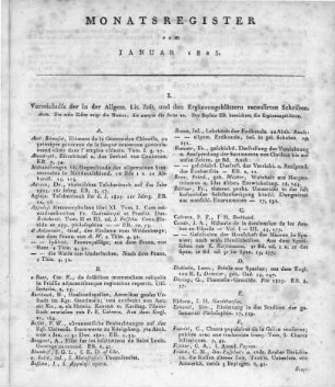 Monatsregister vom Januar 1825