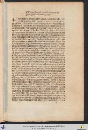 Urbani secundi pontificis maximi ad principes christianos Oratio