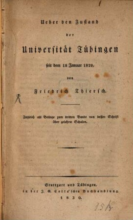 Ueber den Zustand der Universität Tübingen seit dem 18. Januar 1829