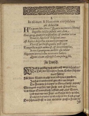 In obitum & Honorem exequialem pie defunctæ.