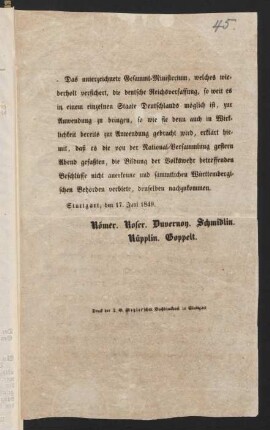 Das unterzeichnete Gesammt-Ministerium, ...