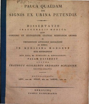 Pauca quaedam de signis ex urina petendis : Diss. inaug. med.