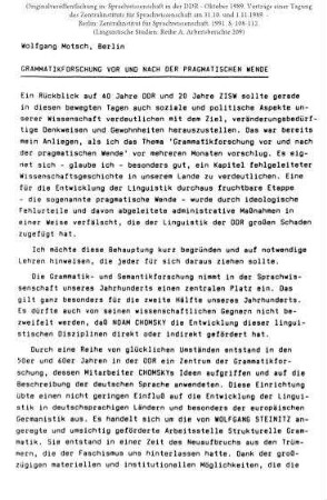 Grammatikforschung vor und nach der pragmatischen Wende