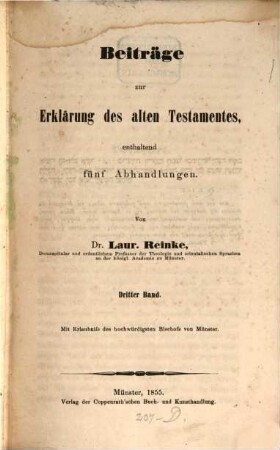 Beiträge zur Erklärung des Alten Testamentes. 3, Fünf Abhandlungen