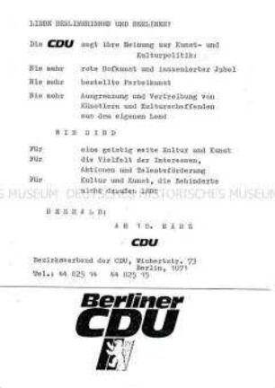 Wahlflugblatt der Christlich Demokratischen Union