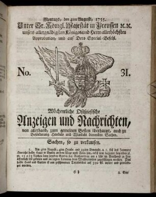 No. 31. Montags, den 4ten Augusti, 1755.