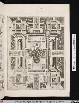 Perspektivische Deckendekoration mit fünf Allegorien.