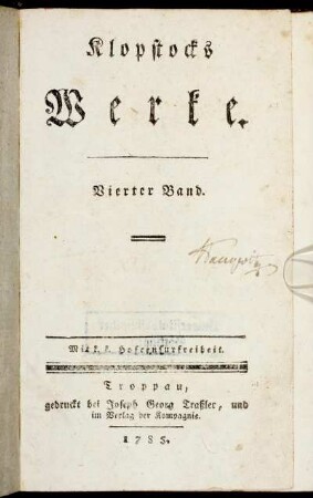 4: Klopstocks Werke. Vierter Band
