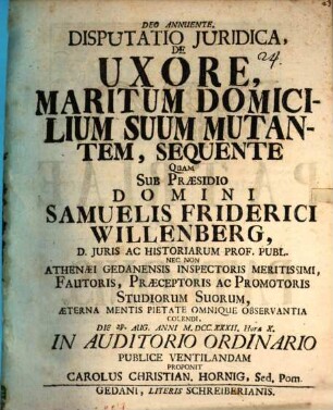 Disp. iur. de uxore maritum, domicilium suum mutantem, sequente