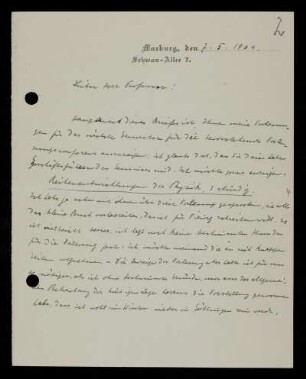 Nr. 2: Brief von Otto Blumenthal an David Hilbert, Marburg, 7.5.1904