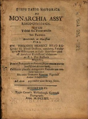 Disputatio Historica De Monarchia Assyriaco-Chaldaica