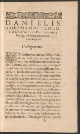 Danielis Hoffmanni Teologiae Doctoris Et Professoris Isagoge ad fundamentalem Theologiam.