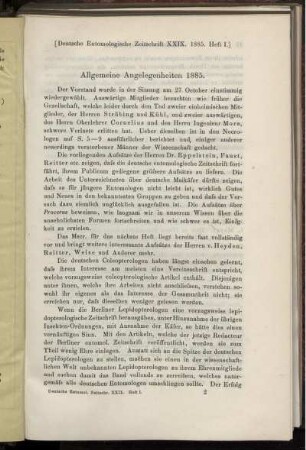 Allgemeine Angelegenheiten 1885