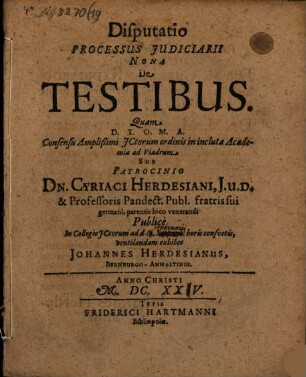 Disp. processus iudiciarii nona, de testibus