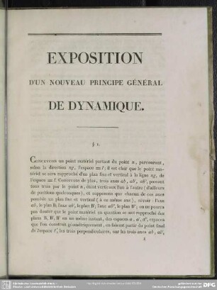 Exposition d'un nouveau principe général de dynamique