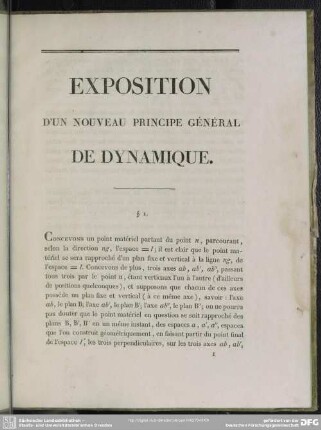 Exposition d'un nouveau principe général de dynamique