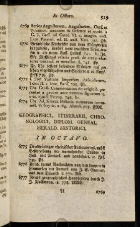 529-548, Geographici, Itinerarii, Chronologici, Diplom. Geneal. Herald. Historici. In Octavo.