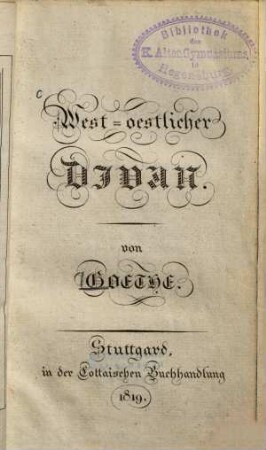 West-oestlicher Divan