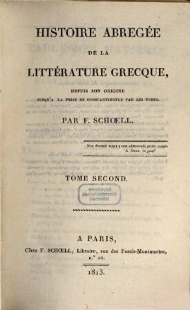 Histoire abrégée de la littérature grecque. P. 2 (1813)