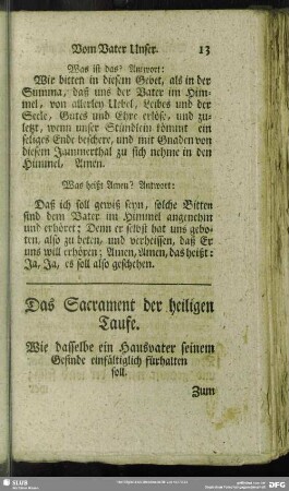 Das Sacrament der heiligen Taufe : Wie dasselbe ein Hausvater seinem Gesinde einfältiglich fürhalten soll