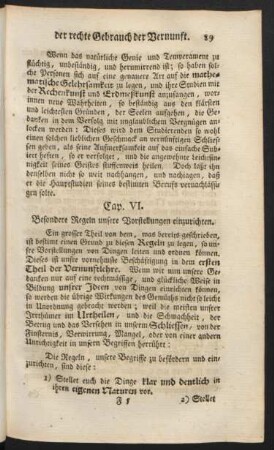 Cap. VI. Besondere Regeln unsere Vorstellungen einzurichten.