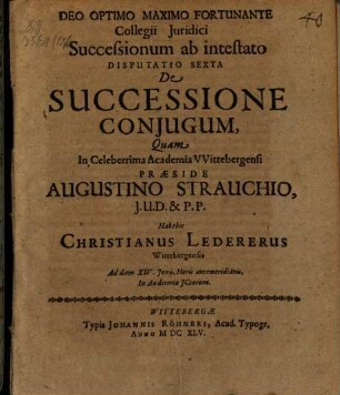 Disputationes de successionibus ab intestato septem, 6. De successione coniugum
