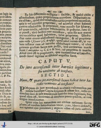 Caput V. De jure acccrescendi inter haeredes legitimos, seu venientes ab intestato.