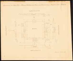 Friedhof, Trier: Platz am Hochkreuz mit Mauer- und Treppenanlage: Grundriss, Ansicht, Schnitt 1:100