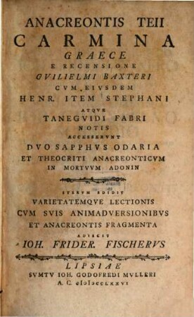 Anacreontis Teii Carmina Graece