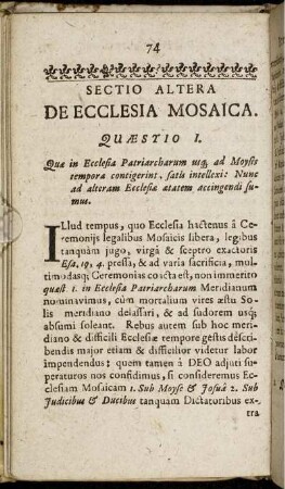 Sectio Altera. De Ecclesia Mosaica.