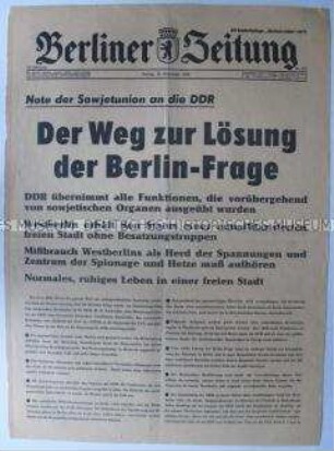 Tageszeitung "Berliner Zeitung" über die Note der Sowjetunion zur Lösung der Berlin-Frage
