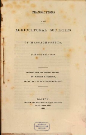 Transactions of the agricultural societies of Massachusetts : for the year .... 1848