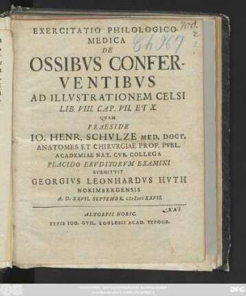 Exercitatio Philologico-Medica De Ossibvs Conferventibvs : Ad Illvstrationem Celsi Lib. VIII. Cap. VII. Et X.