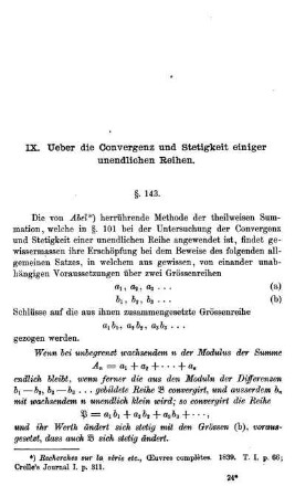 IX. Ueber die Convergenz und Stetigkeit einiger unendlichen Reihen.