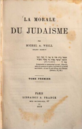 La Morale du Judaïsme. 1