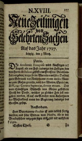 N. XVIII. Leipzig, den 3 Mertz. - N. XXVI. Leipzig, den 31 Mertz.