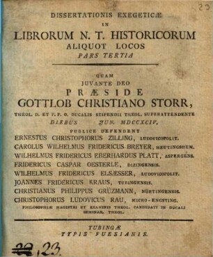 Diss. exeg. in librorum N. T. historicorum aliquot locos, Pars tertia