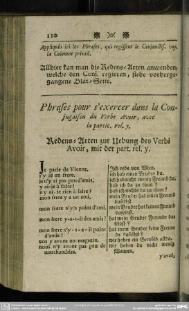 Redens-Arten zur Uebung des Verbi Avoir, mit der part. rel. y