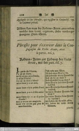 Redens-Arten zur Uebung des Verbi Avoir, mit der part. rel. y