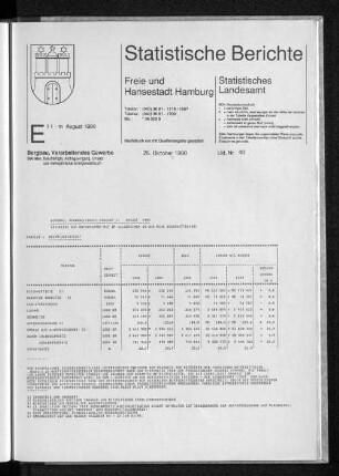 Bergbau, Verarbeitendes Gewerbe August 1990 : Lfd. Nr. 40