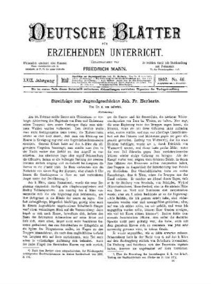 Streifzüge zur Jugendgeschichte Joh. Fr. Herbarts : (Fortsetzung)