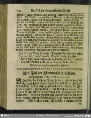Am Fest der Himmelfahrt Christi. Evangelium, Marc. XVI. v. 14 - 20