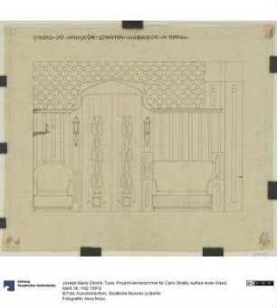 Turin, Projekt Herrenzimmer für Carlo Stratta, Aufriss einer Wand