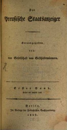 Der preußische Staatsanzeiger, 1. 1806