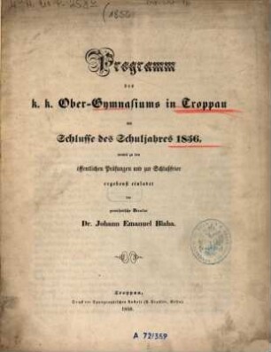 Programm des Kais.-Königl. Ober-Gymnasiums zu Troppau. 1856