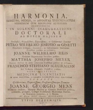 Harmonia, subsidia, nexus, et affinitas theorematum medicorum cum disciplinis altioribus
