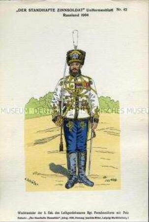 Uniformdarstellung, Wachtmeister der 3. Eskadron des Leib-Husaren-Regiments, Kaiserreich Russland, 1904.